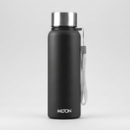 Black Milton water bottle with silver cap on a white background