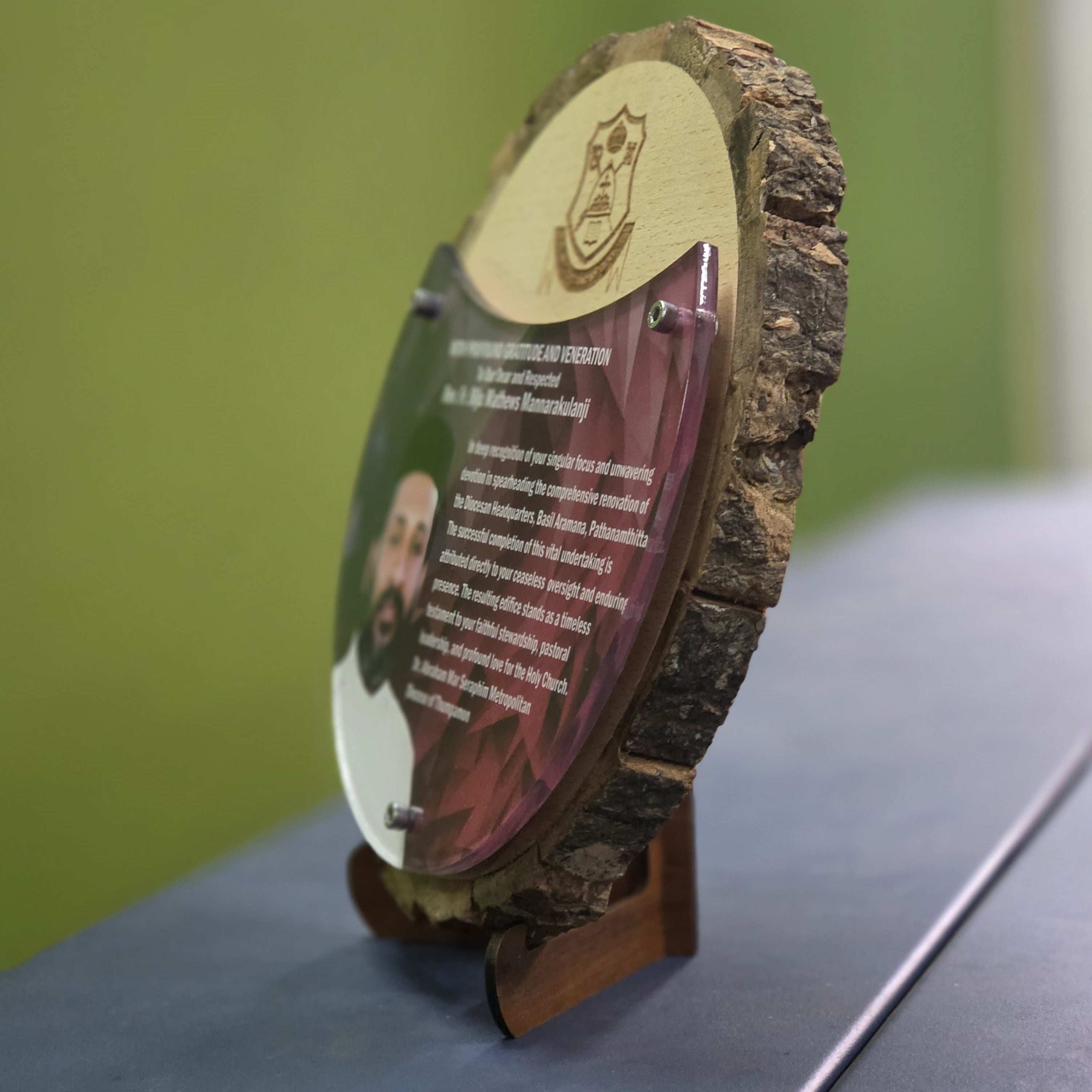 Personalized 8" Wood Slice & Acrylic Memento